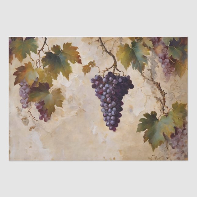 Papel De Seda Decoupage de acuarela de uvas y vides (Anverso)