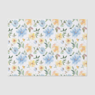 Papel De Seda Decoupage de Acuarela Floral Azul Amarillo