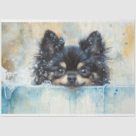 Papel De Seda Decoupage de adorable perro Pomerania en la bañera