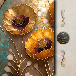 Papel De Seda Decoupage de Amapola Abstracta Dorada