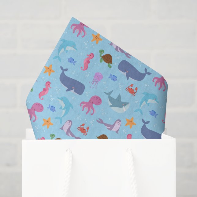 Papel de seda decoupage de animales marinos, vida  (Bolsa de regalo)