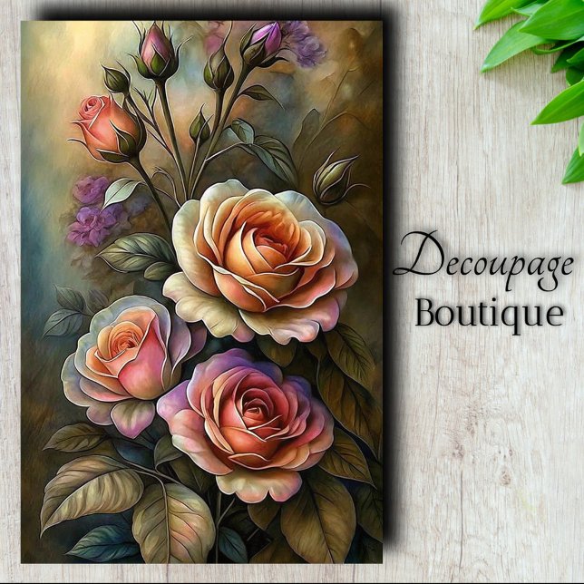 Papel De Seda Decoupage de arte Rosa radiante (Radiant Rose Art Decoupage Tissue Paper)