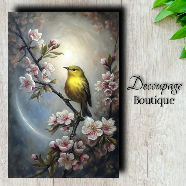 Papel De Seda Decoupage de Ave Amarilla Dorada (Golden Warbler Bird Decoupage Tissue Paper)