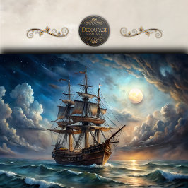 Papel De Seda Decoupage de Barco Alto de Luna Llena