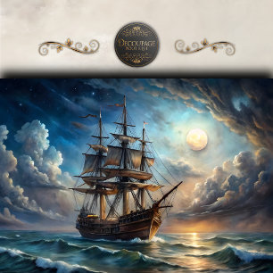 Papel De Seda Decoupage de Barco Alto de Luna Llena