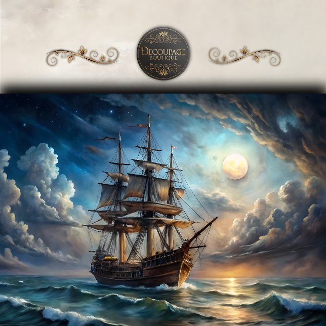 Papel De Seda Decoupage de Barco Alto de Luna Llena (Full Moon Tall Ship Decoupage Tissue Paper)