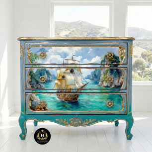 Papel De Seda Decoupage de barco pirata náutico vintage capricho