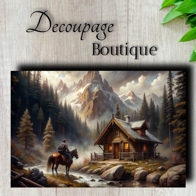 Papel De Seda Decoupage de Cabaña en la Montaña (Mountain Cabin Decoupage Tissue Paper)