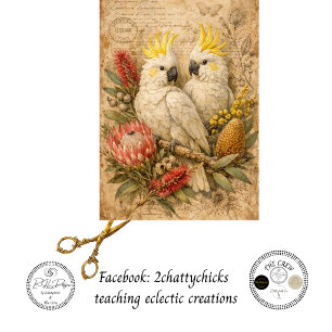 Papel De Seda Decoupage de cacatúas australianas Botánicos Vinta