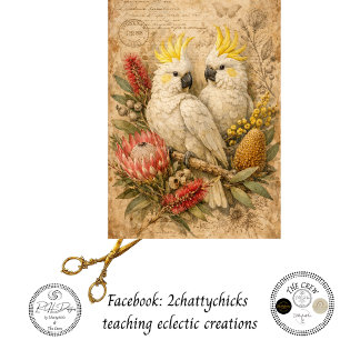 Papel De Seda Decoupage de cacatúas australianas Botánicos Vinta