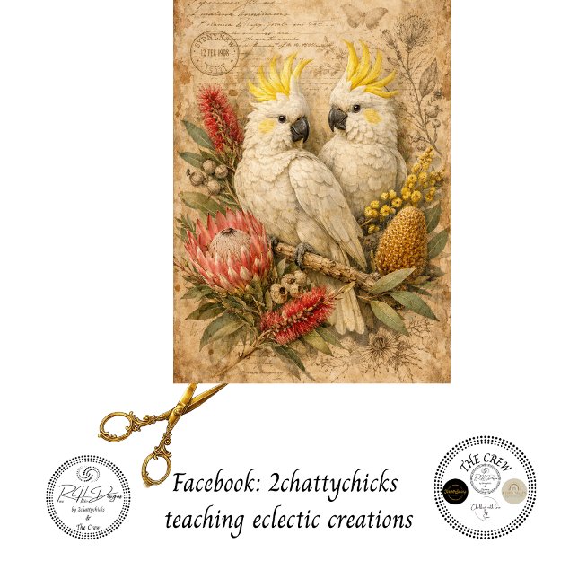 Papel De Seda Decoupage de cacatúas australianas Botánicos Vinta (Subido por el creador)