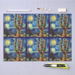 Papel De Seda Decoupage de Cactus Saguaro del Desierto en Navida