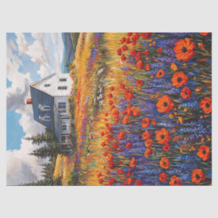 Papel De Seda Decoupage de Campo de Flores de Amapola Rústica y