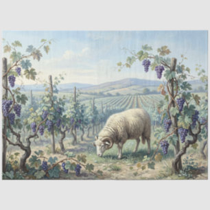 Papel De Seda Decoupage de Carnero Pastando en Viñedo