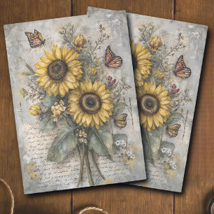 Papel De Seda Decoupage de cartas antiguas de girasoles