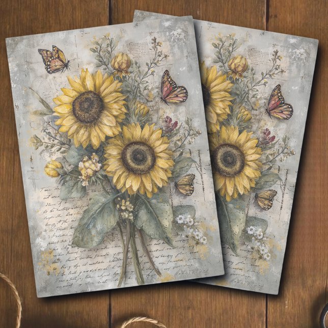 Papel De Seda Decoupage de cartas antiguas de girasoles  (Subido por el creador)