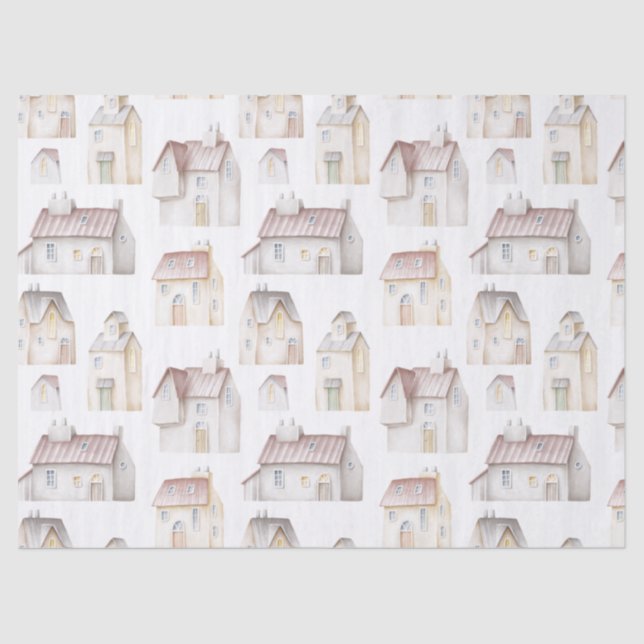 Papel De Seda Decoupage de casas de acuarela (Anverso)