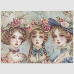 Papel De Seda Decoupage de Chicas pastorales acuarela tipo muñec