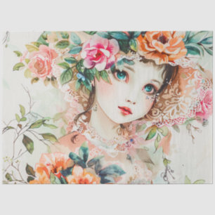 Papel De Seda Decoupage de Chicas tipo muñeca pastoral acuarela