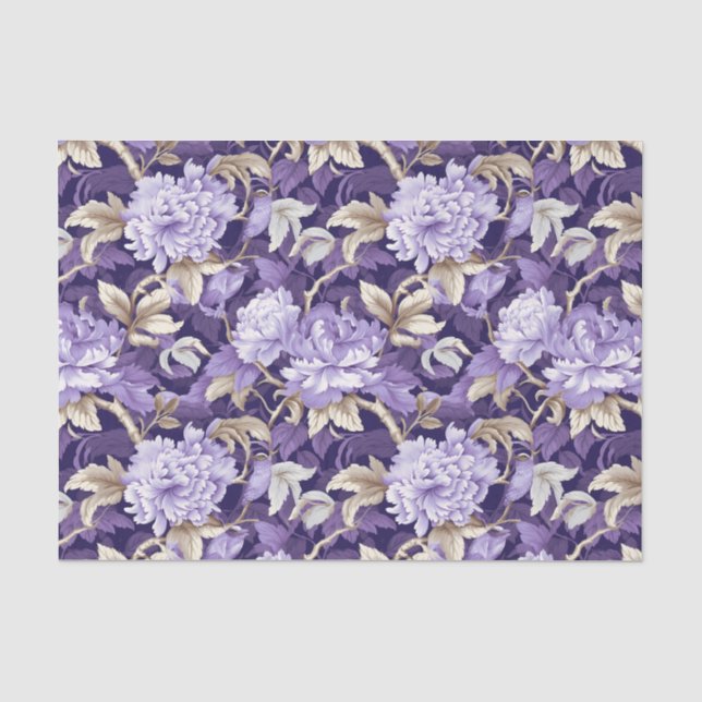 Papel De Seda Decoupage de Chinoiserie Purple Gold Floral (Anverso)