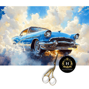 Papel De Seda Decoupage de Coche Clásico Antiguo Azul