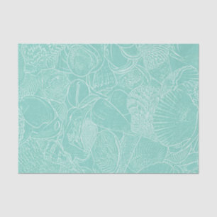 Papel De Seda Decoupage de conchas de playa costera verde azulad