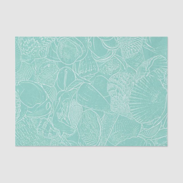 Papel De Seda Decoupage de conchas de playa costera verde azulad (Anverso)