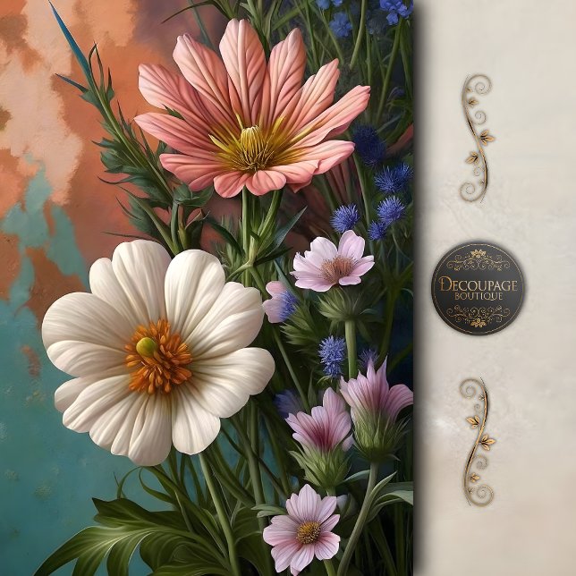 Papel De Seda Decoupage de Cosmos Silvestre Pintoresco (Painterly Cosmos Wildflower Decoupage Tissue Paper)