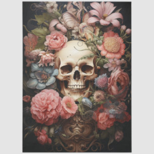 Papel De Seda Decoupage de cráneo texturizado floral