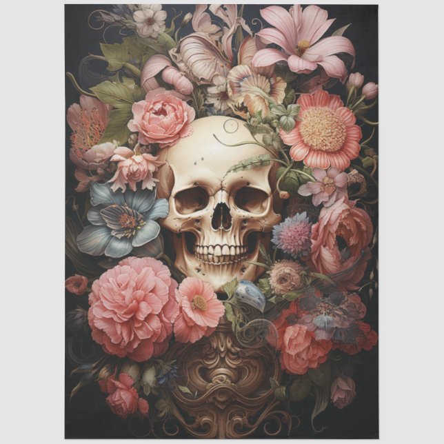 Papel De Seda Decoupage de cráneo texturizado floral (Anverso)