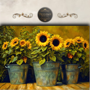 Papel De Seda Decoupage de Cubo de Girasoles Rústicos
