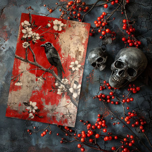 Papel De Seda Decoupage de Cuervo Floral Gótico Antiguo 