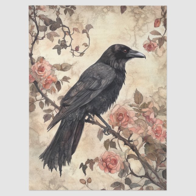 Papel De Seda Decoupage de Cuervo y Rosas (Anverso)