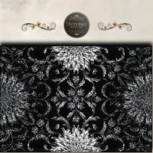 Papel De Seda Decoupage de Damasco Floral Negro