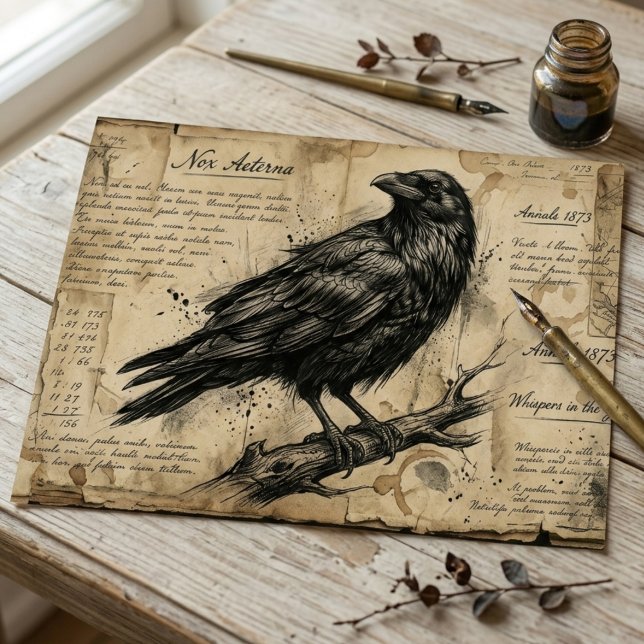 Papel De Seda Decoupage de Dark Academia de Cuervo Antiguo (Gothic raven decoupage tissue paper)