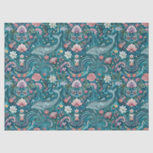 Papel De Seda Decoupage de delfines florales acuarela caprichosa