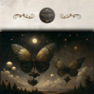 Papel De Seda Decoupage de Dirigible Mariposa bajo la Luz de la