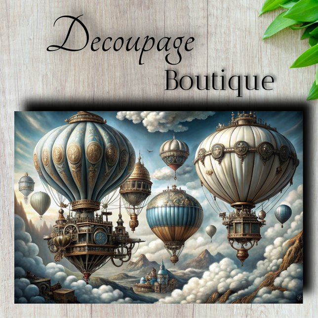 Papel De Seda Decoupage de Dirigibles Ciudad del Cielo (Sky City Airships Decoupage Tissue Paper)
