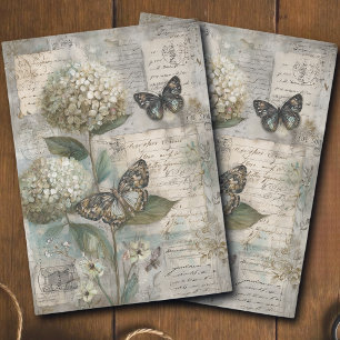 Papel De Seda Decoupage de Efímera de Hortensia y Mariposa Vinta