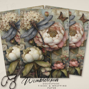 Papel De Seda Decoupage de Efímeras Caprichosas de Peonía y Libé
