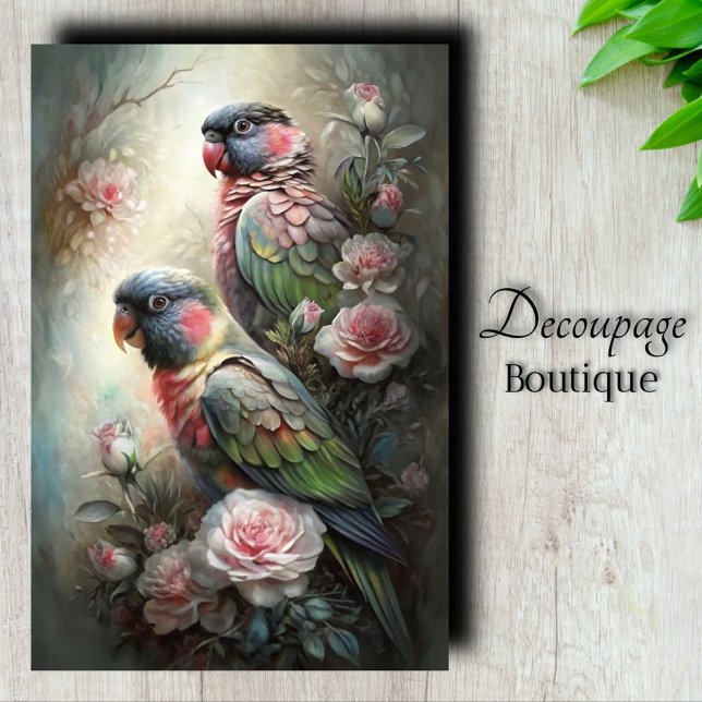 Papel De Seda Decoupage de Ensueño de Loro (Parrot Reverie Decoupage Tissue Paper)