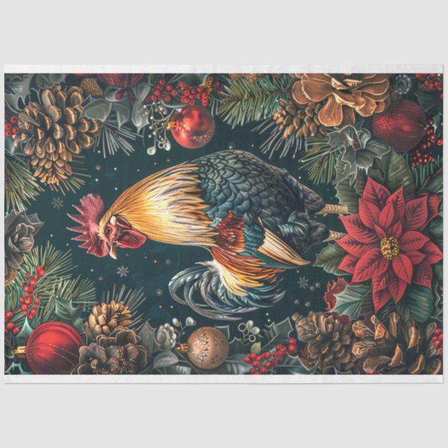 Papel De Seda Decoupage de escenas de Navidades de gallos (Anverso)