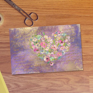 Papel De Seda Decoupage de escritura antigua floral Heart Gold