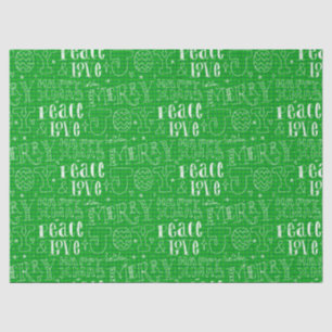 Papel De Seda Decoupage de Escritura de Navidad Verde y Blanco C