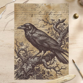 Papel De Seda Decoupage de Escritura Gótica Cuervo Negro Vintage