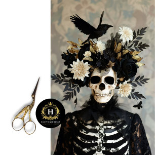 Papel De Seda Decoupage de esqueleto gótico negro y dorado