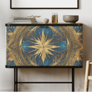 Papel De Seda Decoupage de estrella azul y dorada celta