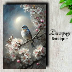 Papel De Seda Decoupage de Flor de Cerezo Blanca y Luna de Pájar
