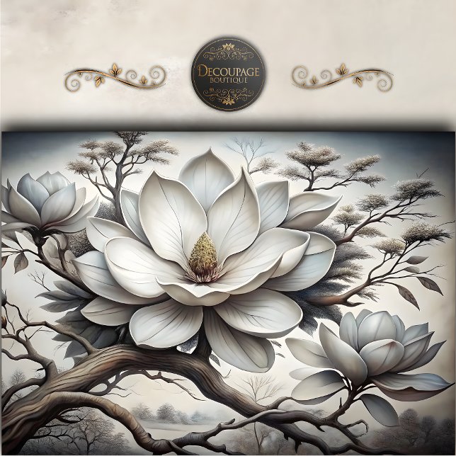 Papel De Seda Decoupage de Flor de Magnolia del Sur (Southern Magnolia Bloom Decoupage Tissue Paper)