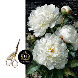 Papel De Seda Decoupage de Flor de Peonía Blanca